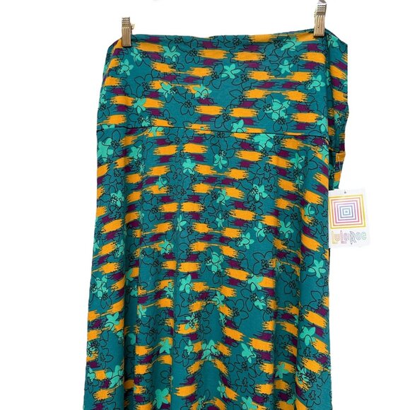 LULAROE Maxi Skirt Size 2XL Green Boho Floral Long A-Line Stretch Pull on NWT - Picture 3 of 11
